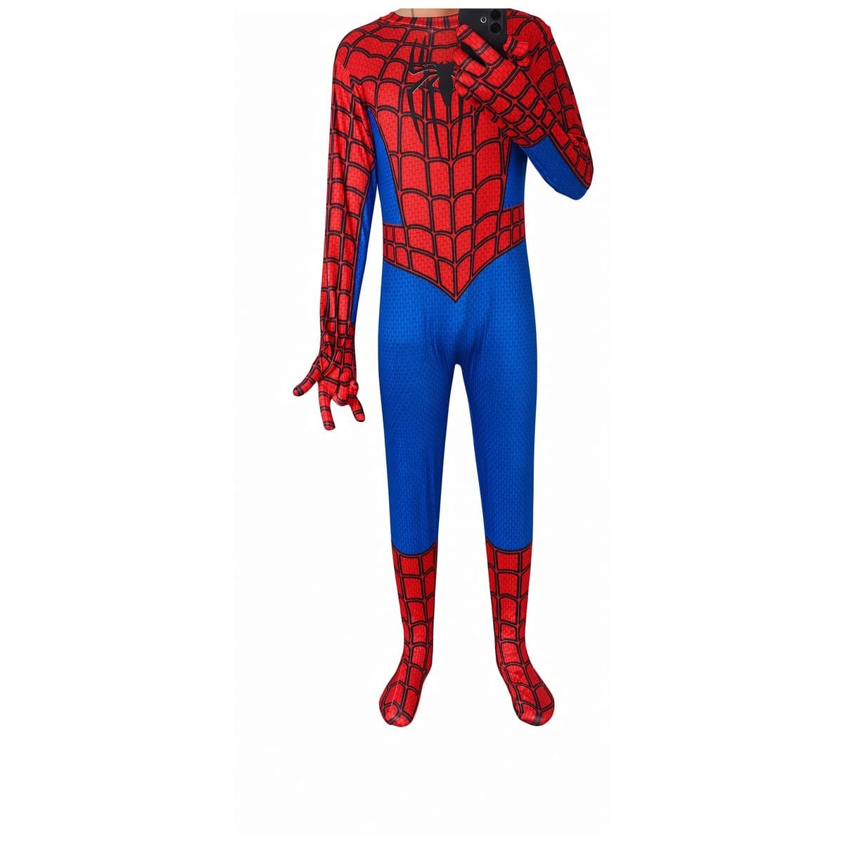 Disfraz Spider-Man Tobey Maguire puesto, cuerpo completo