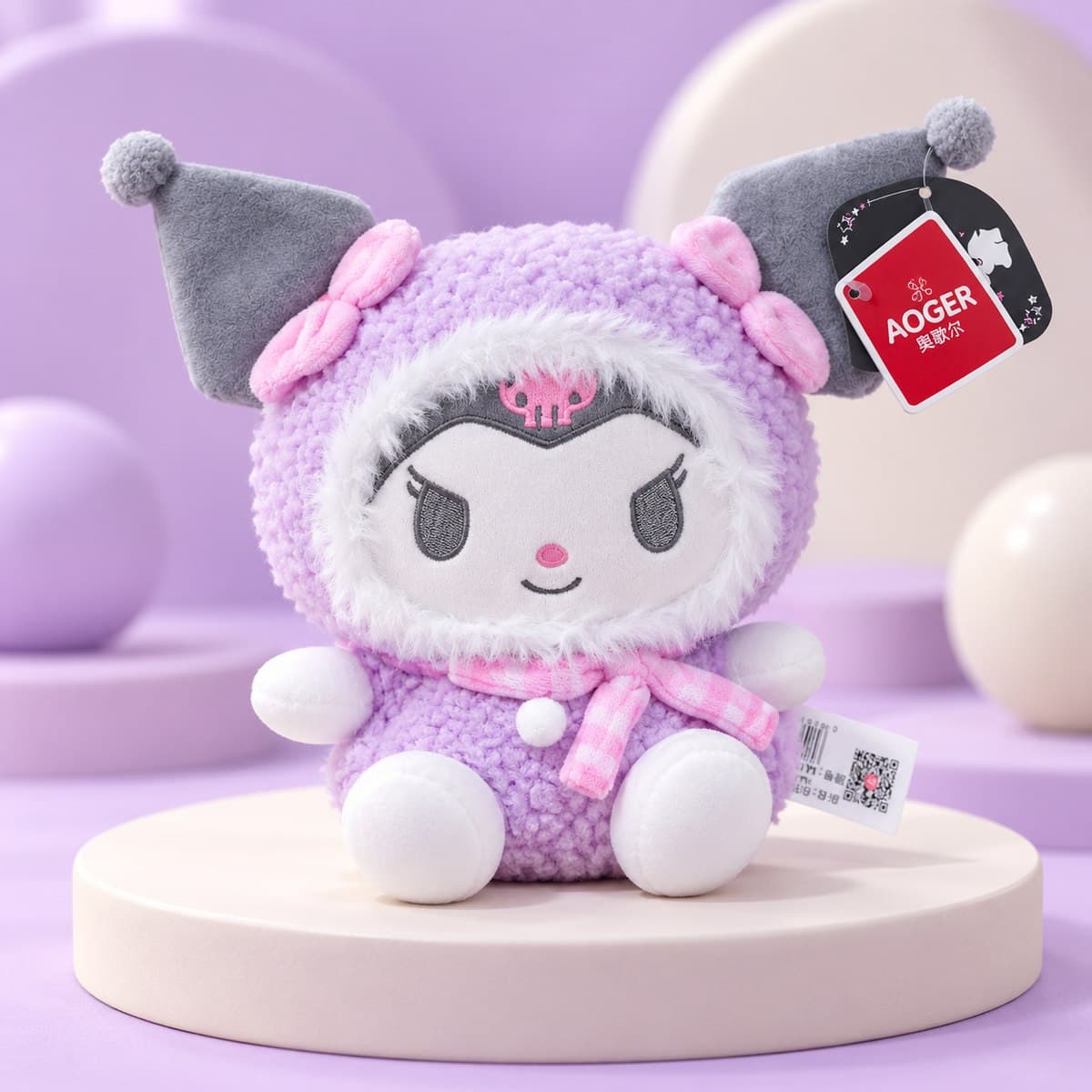 Peluche Kuromi con capucha y bufanda - foto 2