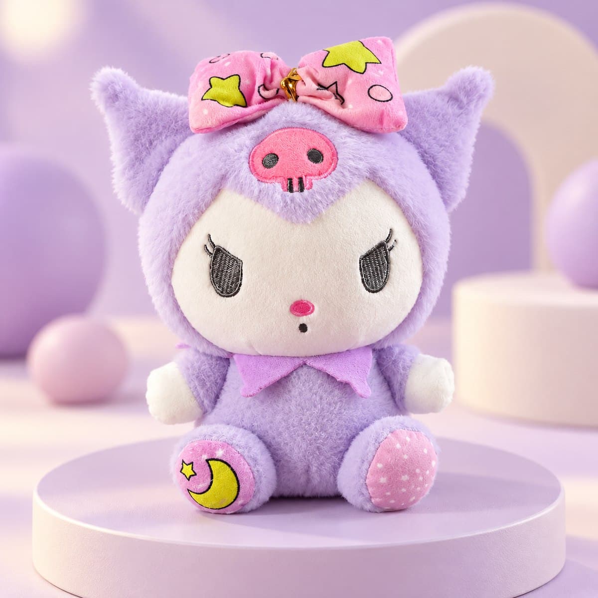 Peluche Kuromi lila con lazo de estrellas - foto 2