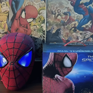 máscara arácnida con ojos iluminados azul